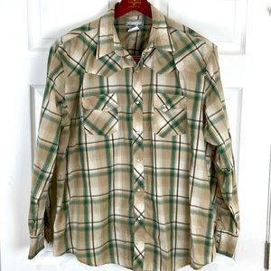 Wrangler Wrancher Cowboy Long Sleeve Button Down Shirt Pearl Snaps Mens XXL